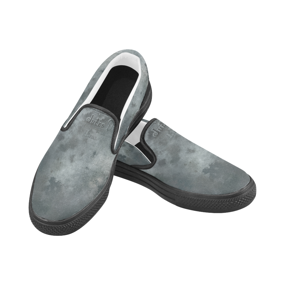 Dark grey letter vintage batik look Men's Unusual Slip-on Canvas Shoes (Model 019)