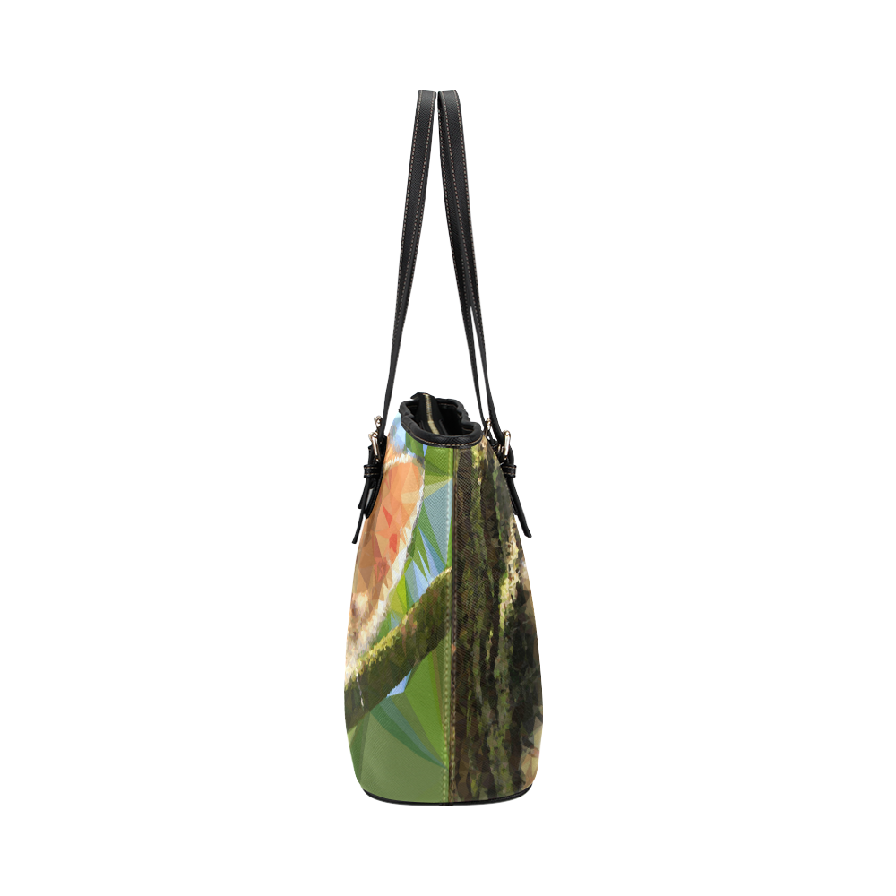 Kitten In Tree Low Poly Triangles Leather Tote Bag/Large (Model 1651)