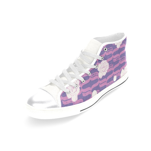 Tropical Violet Polka Dot Floral Women's Classic High Top Canvas Shoes (Model 017)