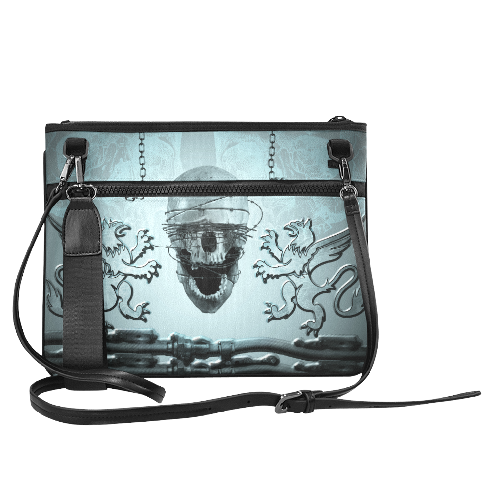 Scary skull with lion Slim Clutch Bag (Model 1668)