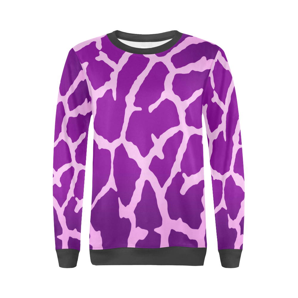 Purple Giraffe Print All Over Print Crewneck Sweatshirt for Women (Model H18)