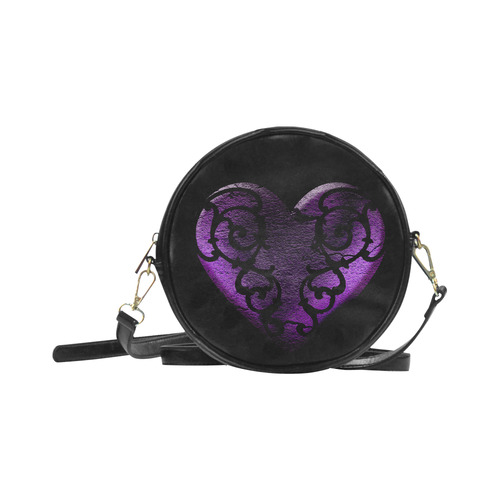 Filigree Purple Goth Heart Round Sling Bag (Model 1647)