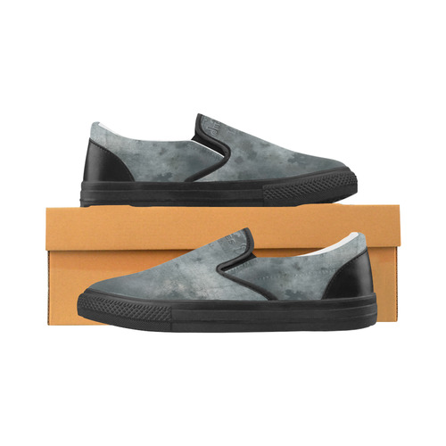 Dark grey letter vintage batik look Slip-on Canvas Shoes for Men/Large Size (Model 019)