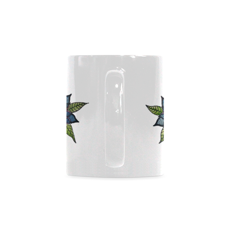 Beautiful drawn flowers blue and green color White Mug(11OZ)