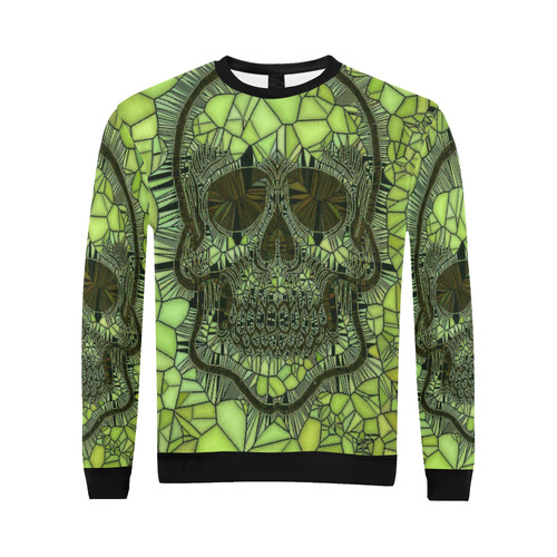 Glass Mosaic Skull,green by JamColors All Over Print Crewneck Sweatshirt for Men/Large (Model H18)