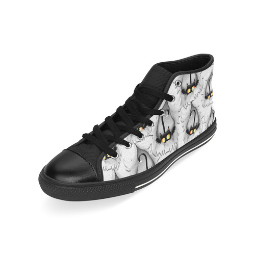 Fun Cat Cartoon in ripped fabric Hole High Top Canvas Shoes for Kid (Model 017)
