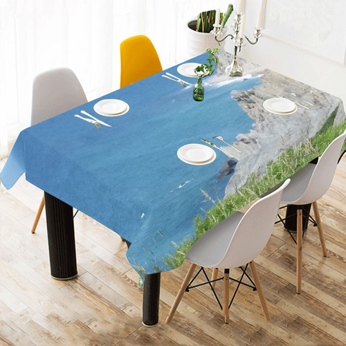 Block Island Bluffs - Block Island, Rhode Island Cotton Linen Tablecloth 60"x 84"