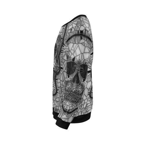 Glass Mosaic Skull, black  by JamColors All Over Print Crewneck Sweatshirt for Men/Large (Model H18)