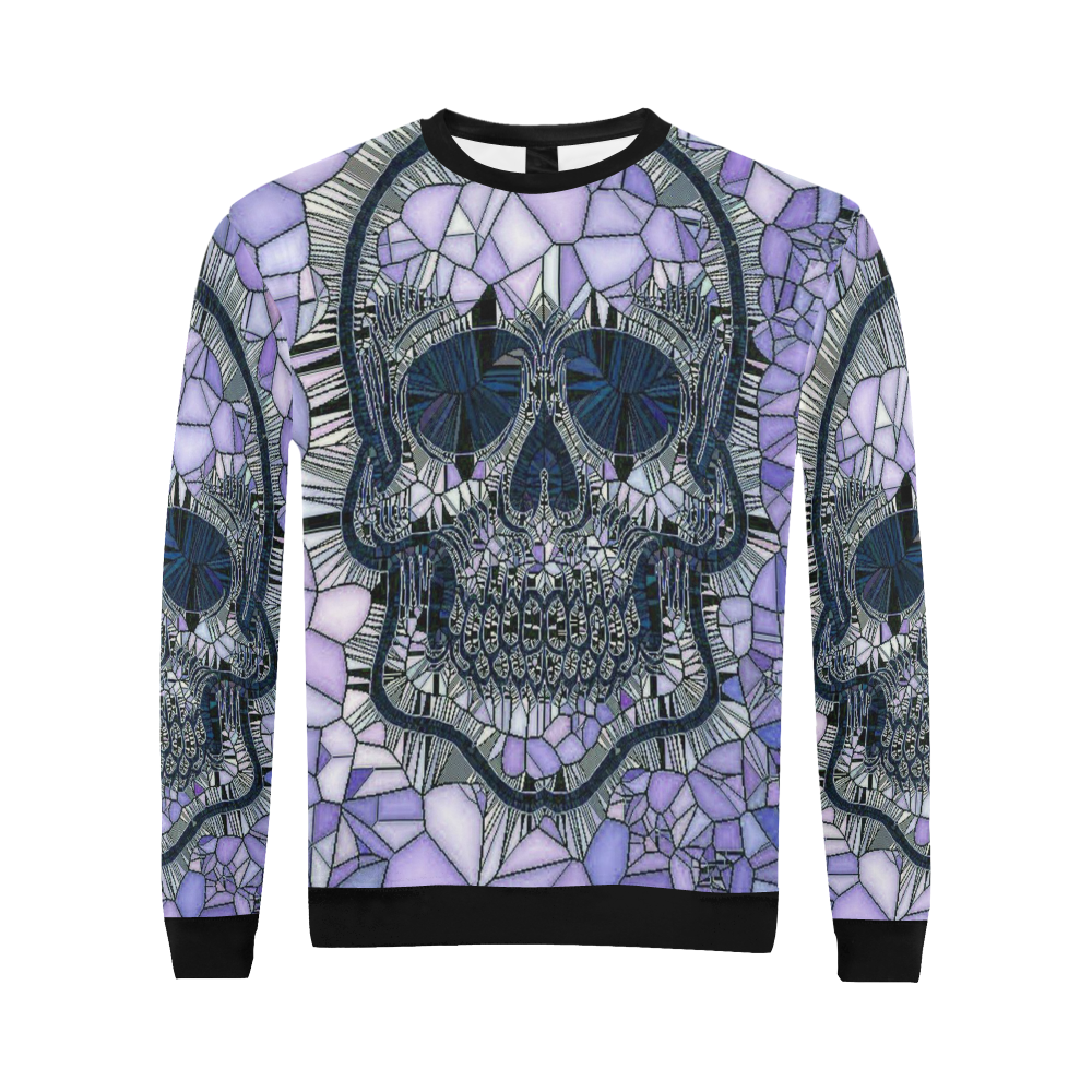 Glass Mosaic Skull, blue by JamColors All Over Print Crewneck Sweatshirt for Men/Large (Model H18)