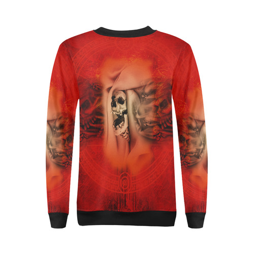 Creepy skulls on red background All Over Print Crewneck Sweatshirt for Women (Model H18)