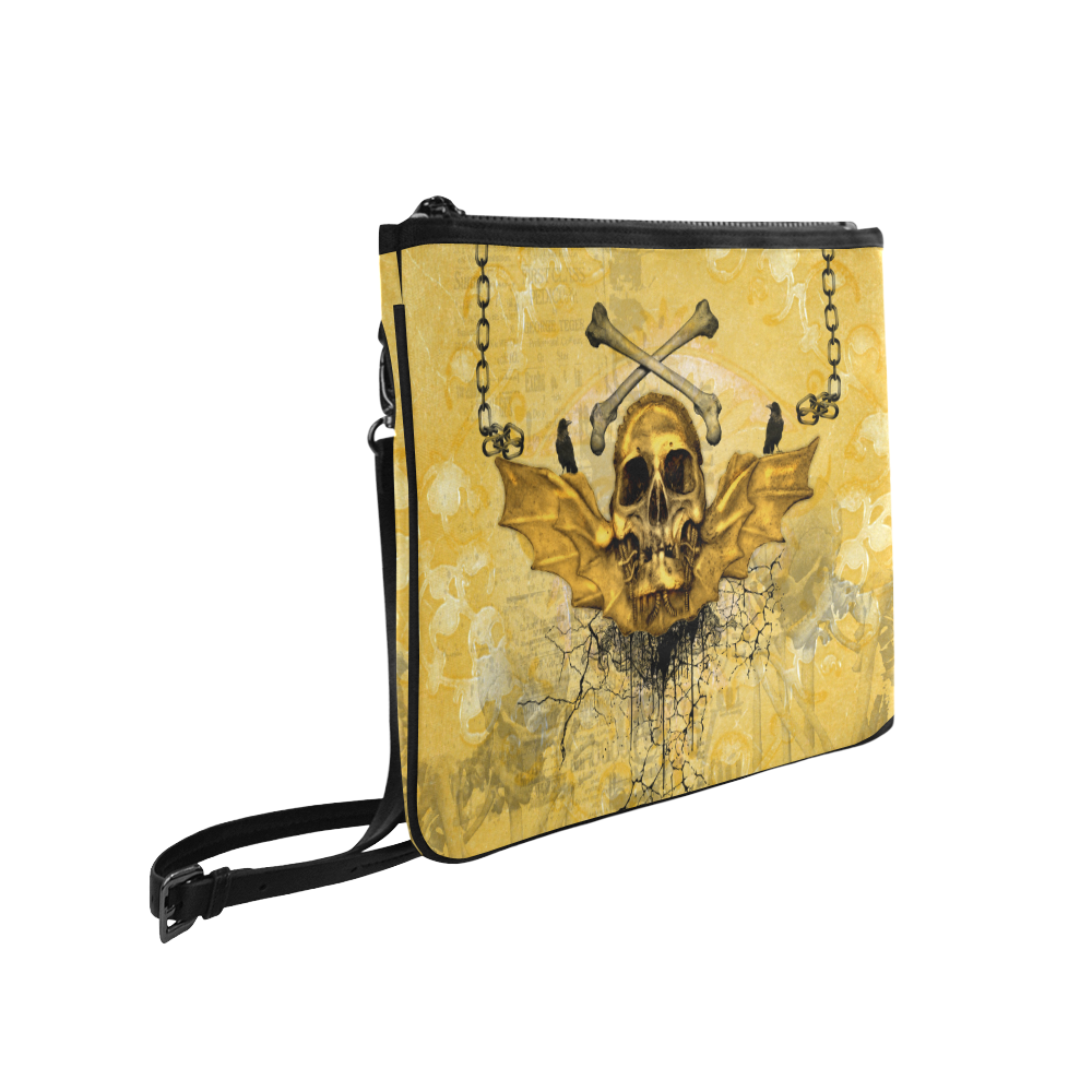 Awesome skull in golden colors Slim Clutch Bag (Model 1668)
