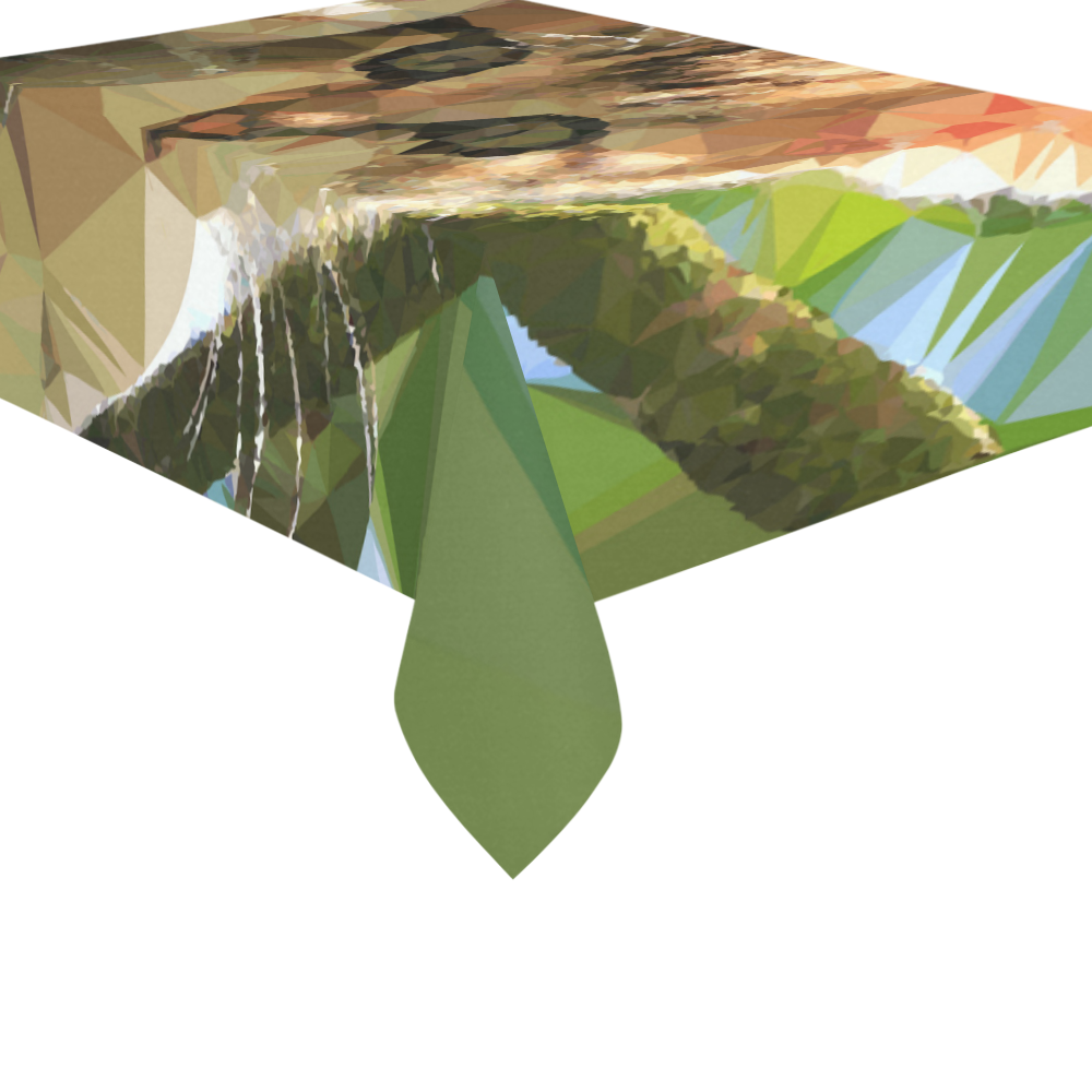 Kitten In Tree Low Poly Triangles Cotton Linen Tablecloth 60"x 84"