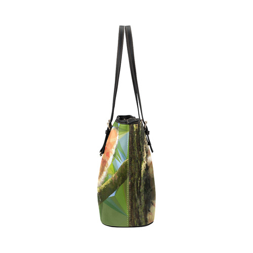 Kitten In Tree Low Poly Triangles Leather Tote Bag/Large (Model 1651)