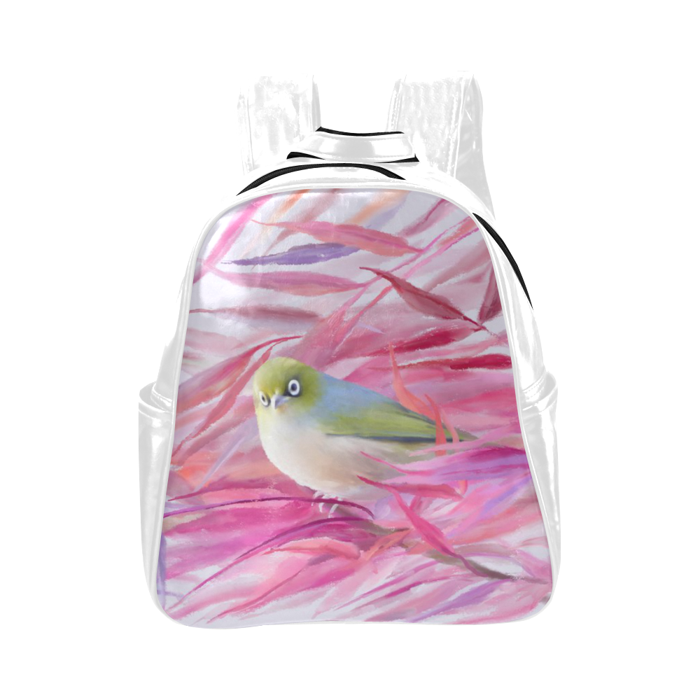 Cute SilverEye, angry bird watercolor Multi-Pockets Backpack (Model 1636)