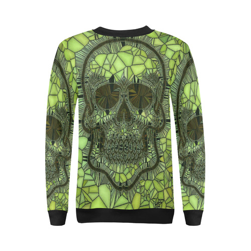 Glass Mosaic Skull,green by JamColors All Over Print Crewneck Sweatshirt for Women (Model H18)