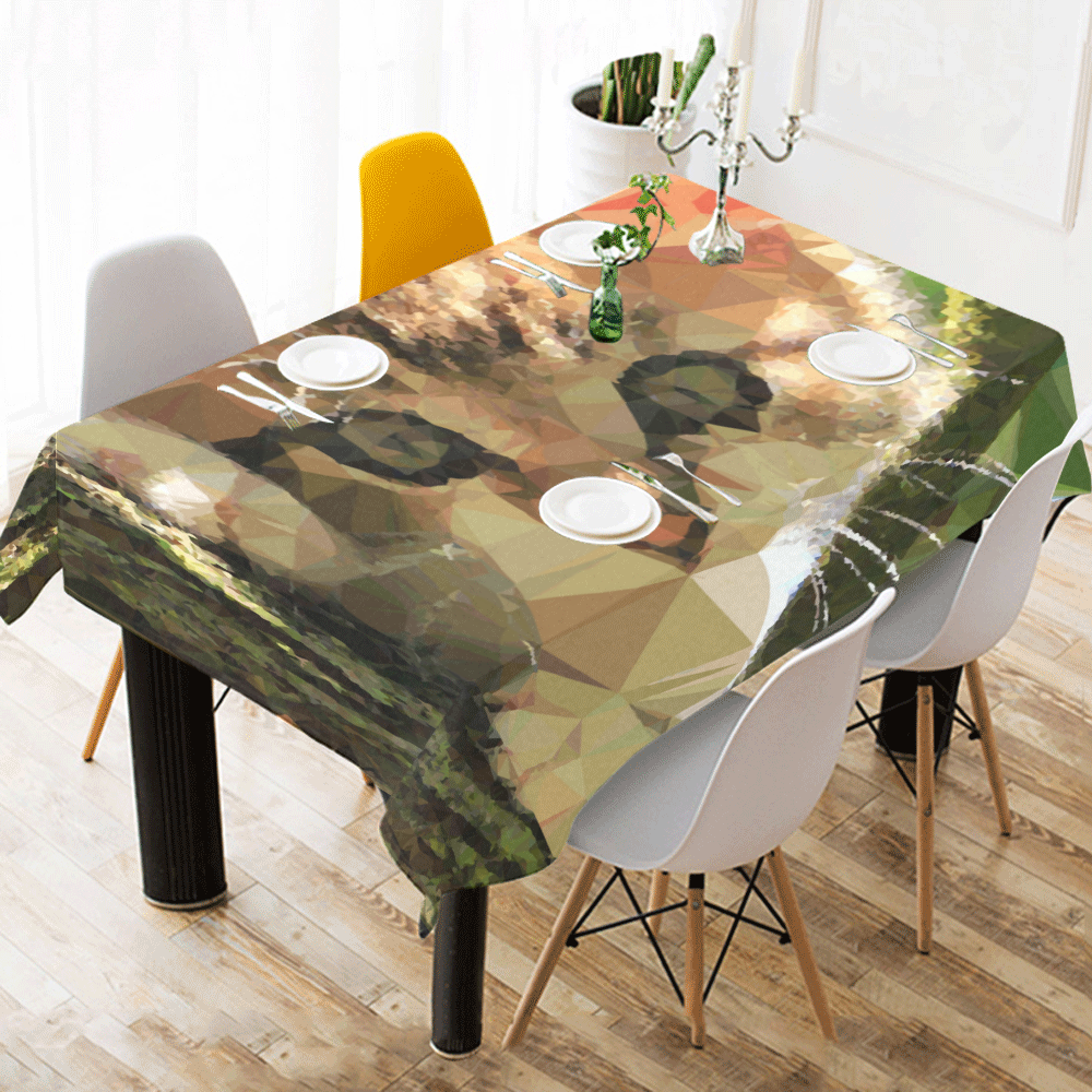 Kitten In Tree Low Poly Triangles Cotton Linen Tablecloth 52"x 70"