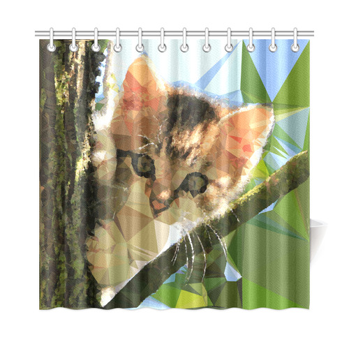 Kitten In Tree Low Poly Triangles Shower Curtain 72"x72"