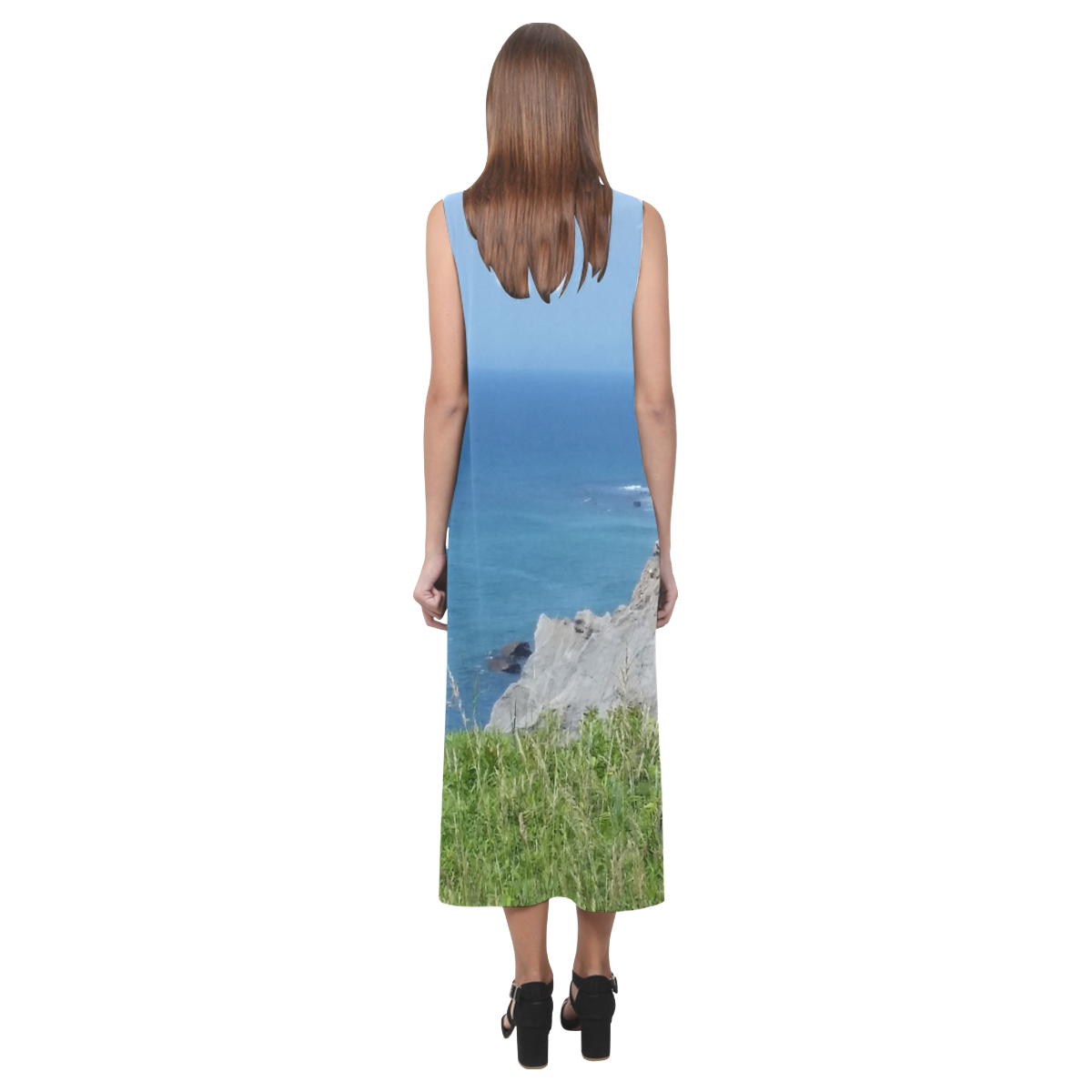 Block Island Bluffs - Block Island, Rhode Island Phaedra Sleeveless Open Fork Long Dress (Model D08)