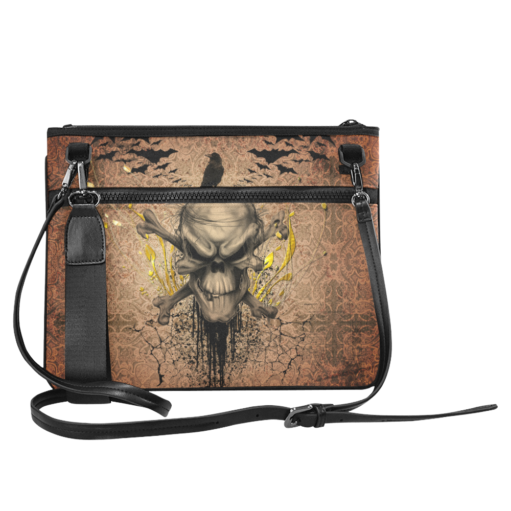 The scary skull with crow Slim Clutch Bag (Model 1668)