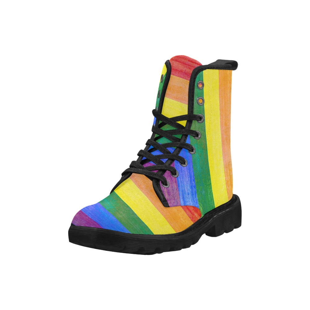 Rainbow Flag Colored Stripes Grunge Martin Boots for Men (Black) (Model 1203H)