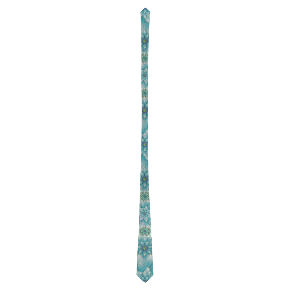 Happiness Turquoise Lotus pattern Classic Necktie (Two Sides)