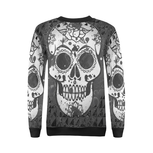 black and white Skull All Over Print Crewneck Sweatshirt for Women (Model H18)