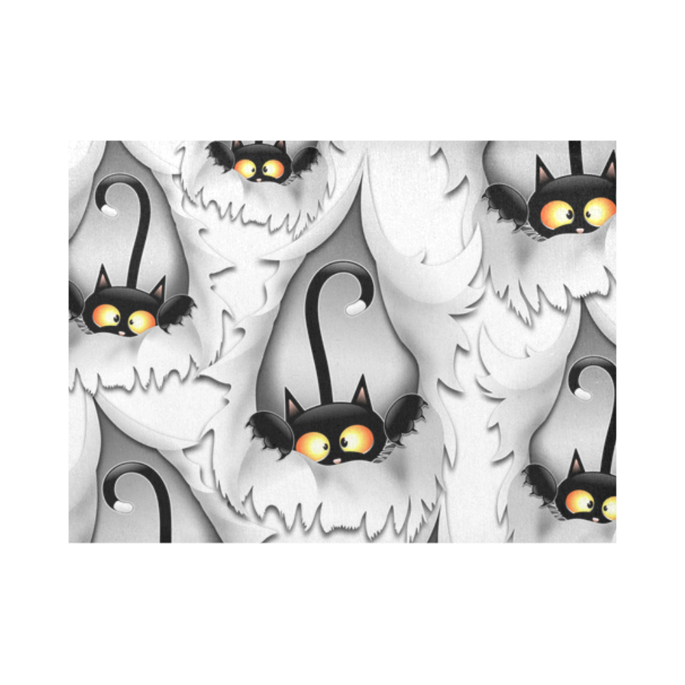 Fun Cat Cartoon in ripped fabric Hole Placemat 14’’ x 19’’ (Set of 6)