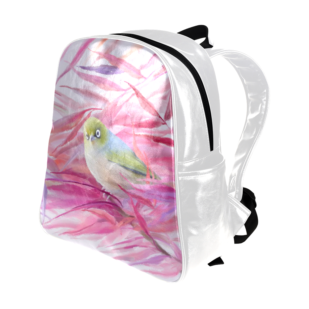 Cute SilverEye, angry bird watercolor Multi-Pockets Backpack (Model 1636)