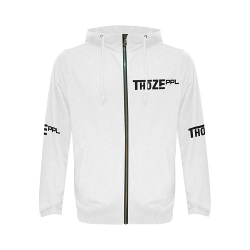 Thoze People Jacket with hood (Black on White) All Over Print Full Zip Hoodie for Men (Model H14)