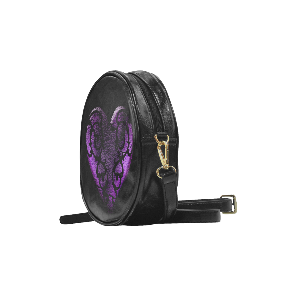 Filigree Purple Goth Heart Round Sling Bag (Model 1647)