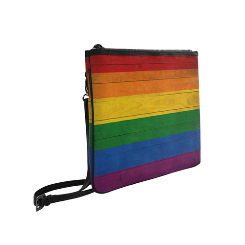 Rainbow Flag Colored Stripes Wood Slim Clutch Bag (Model 1668)