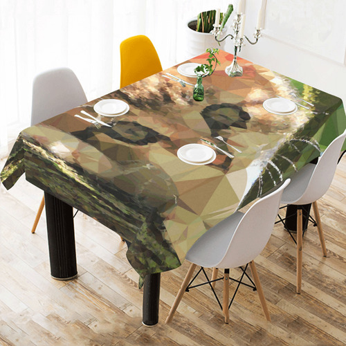 Kitten In Tree Low Poly Triangles Cotton Linen Tablecloth 60"x 84"