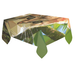 Kitten In Tree Low Poly Triangles Cotton Linen Tablecloth 60"x 84"