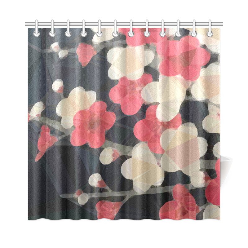 Pink Sakura Japanese Floral Low Poly Geometric Shower Curtain 72"x72"