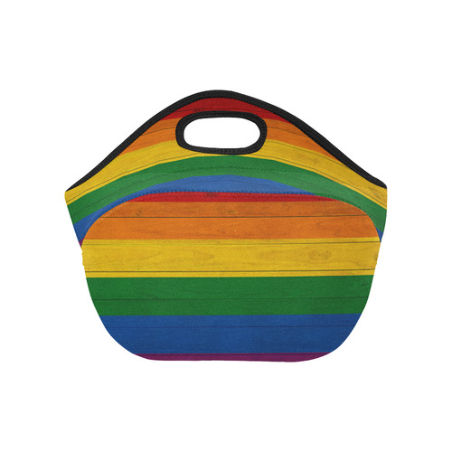 Rainbow Flag Colored Stripes Wood Neoprene Lunch Bag/Small (Model 1669)