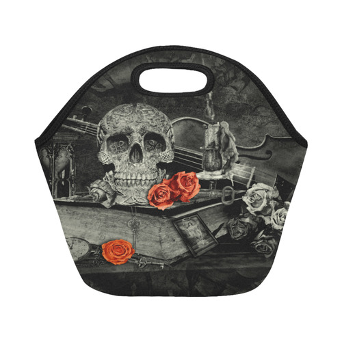 Steampunk Alchemist Mage Red Roses Celtic Skull Neoprene Lunch Bag/Small (Model 1669)