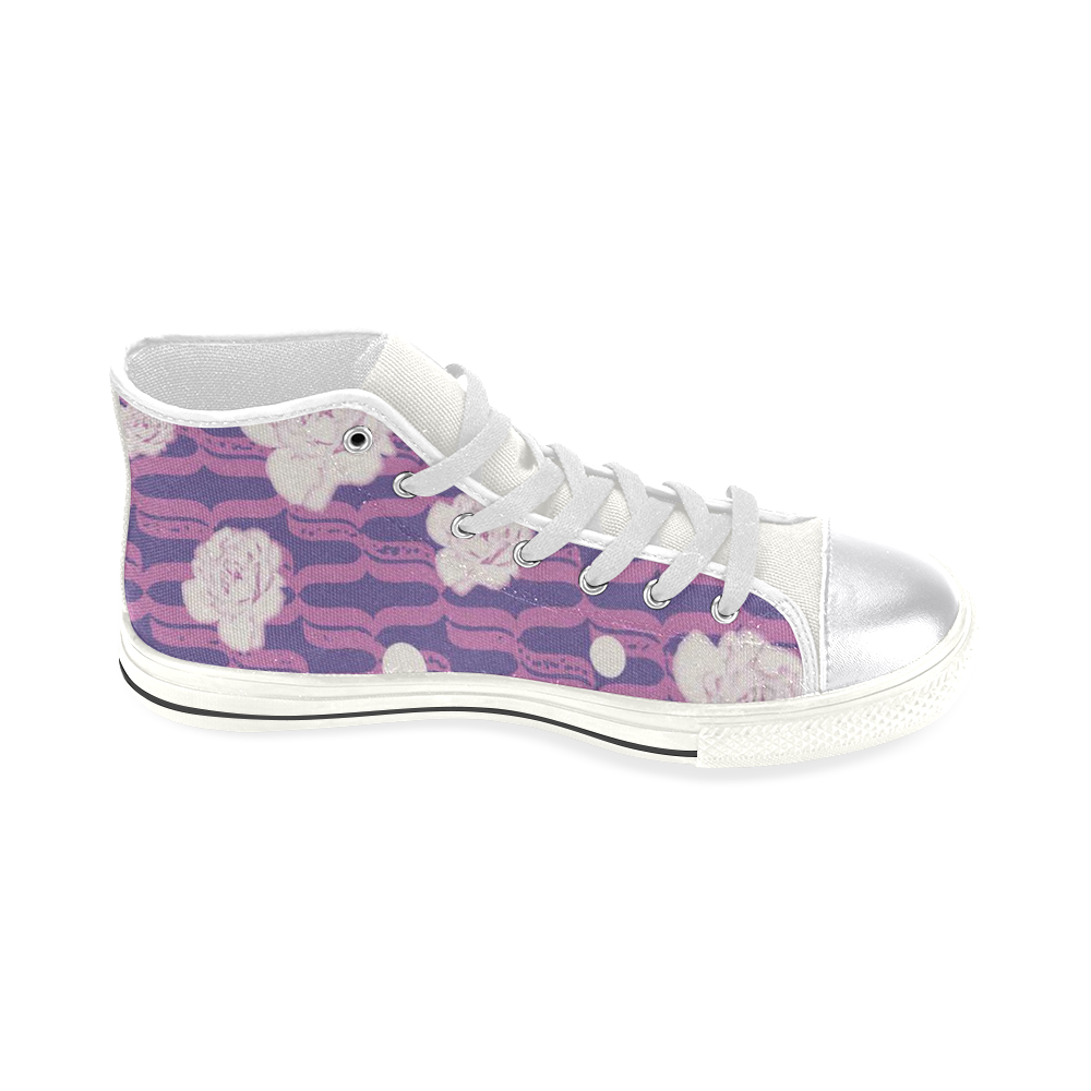 Tropical Violet Polka Dot Floral Women's Classic High Top Canvas Shoes (Model 017)