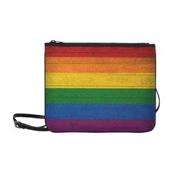 Rainbow Flag Colored Stripes Wood Slim Clutch Bag (Model 1668)
