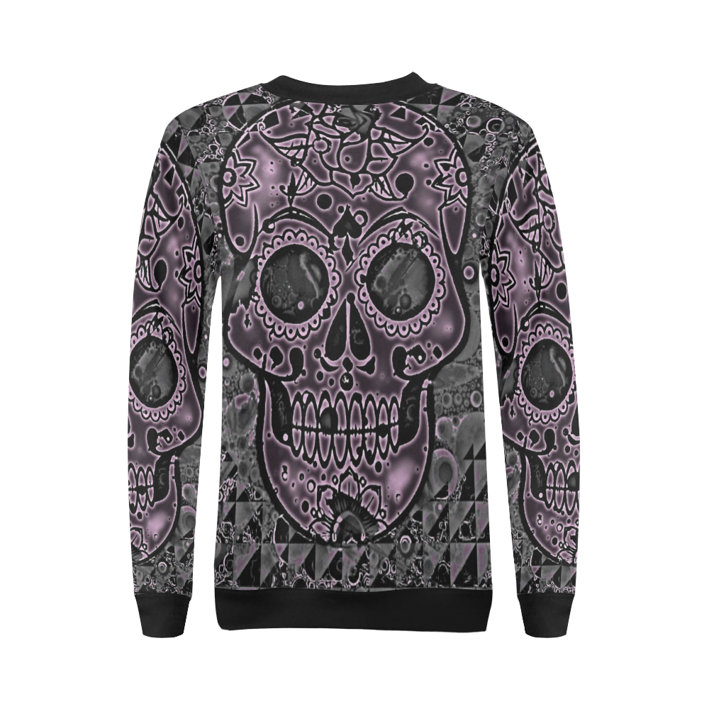 skull pink All Over Print Crewneck Sweatshirt for Women (Model H18)