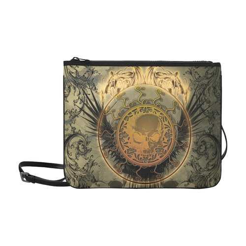 Awesome skulls on round button Slim Clutch Bag (Model 1668)