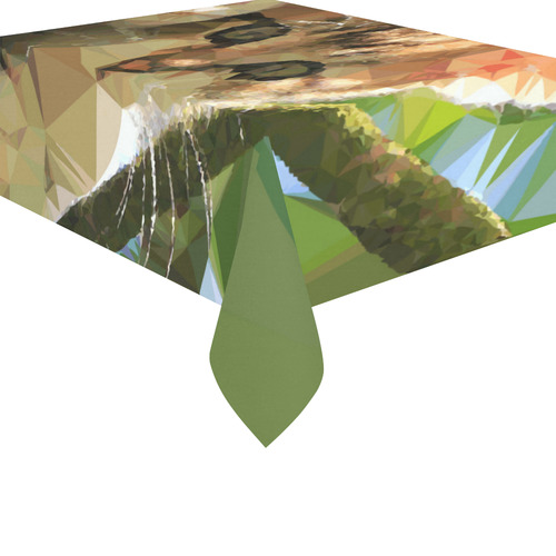 Kitten In Tree Low Poly Triangles Cotton Linen Tablecloth 52"x 70"