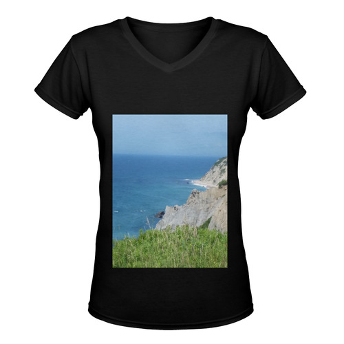 Block Island Bluffs - Block Island, Rhode Island Women's Deep V-neck T-shirt (Model T19)