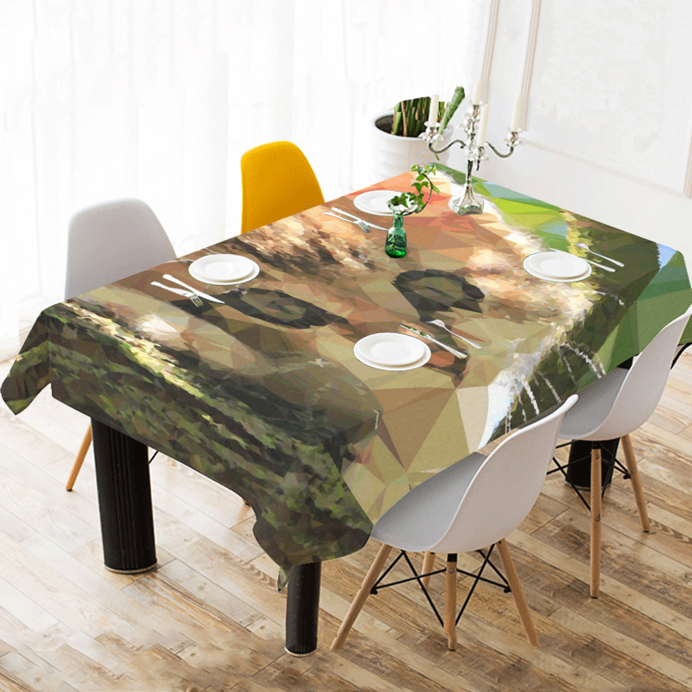 Kitten In Tree Low Poly Triangles Cotton Linen Tablecloth 60"x 104"