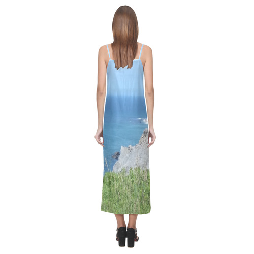 Block Island Bluffs - Block Island, Rhode Island V-Neck Open Fork Long Dress(Model D18)