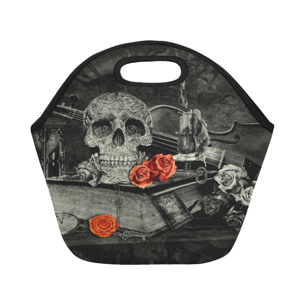 Steampunk Alchemist Mage Red Roses Celtic Skull Neoprene Lunch Bag/Small (Model 1669)