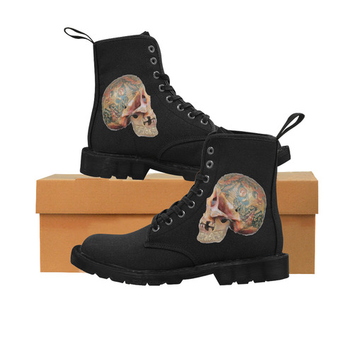 Colored Human Skull Martin Boots for Men (Black) (Model 1203H)