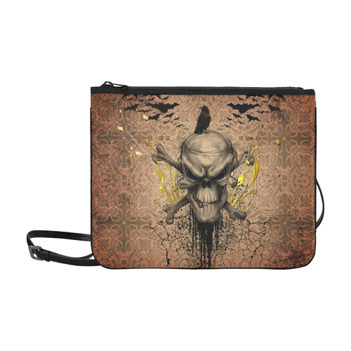 The scary skull with crow Slim Clutch Bag (Model 1668)