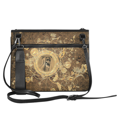 Awesome skull on a button Slim Clutch Bag (Model 1668)