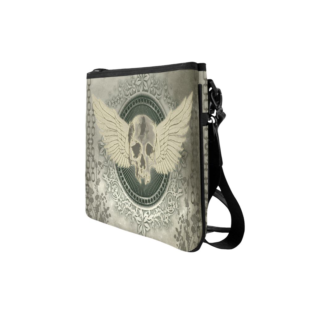 Skull with wings and roses on vintage background Slim Clutch Bag (Model 1668)