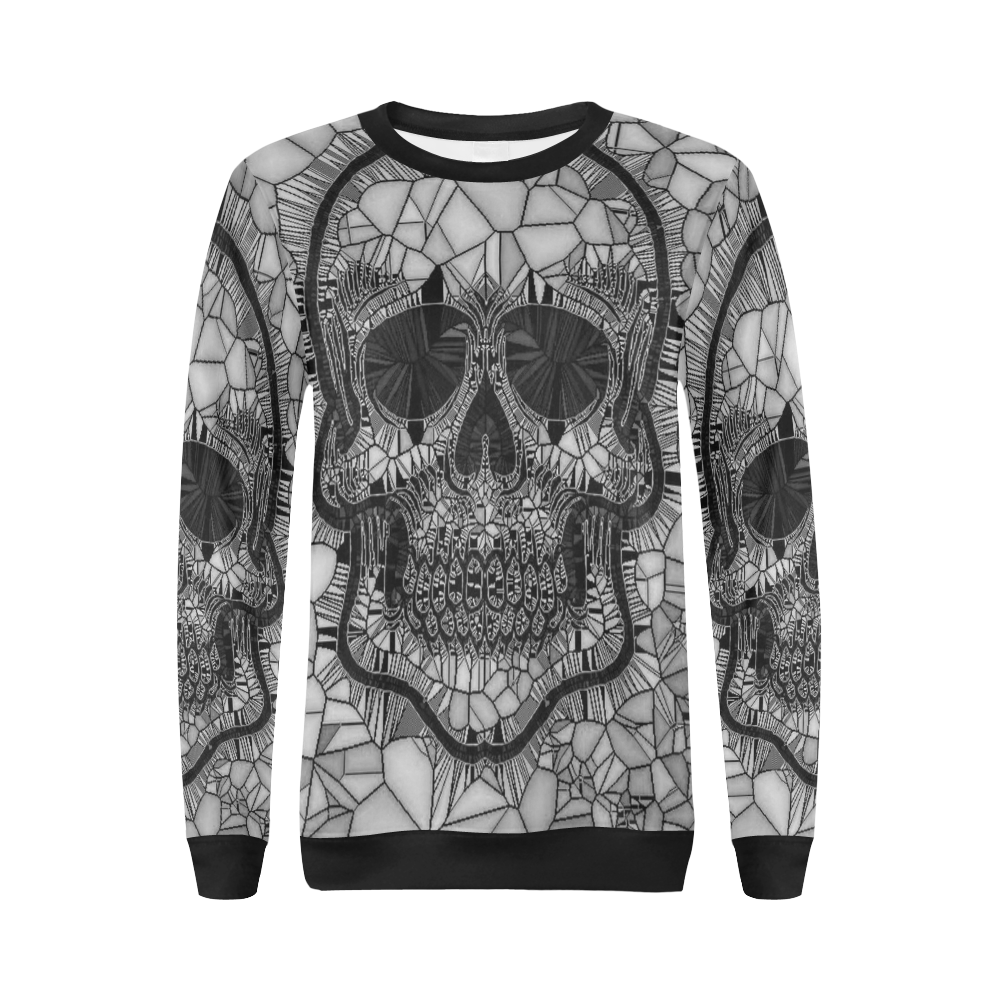 Glass Mosaic Skull, black  by JamColors All Over Print Crewneck Sweatshirt for Women (Model H18)